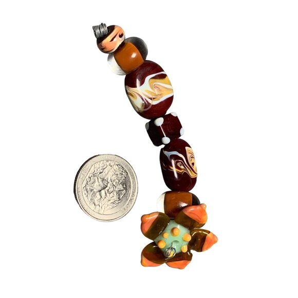 Handmade Lampwork Glass Bead Set with Colorful Swirls & Flower Accent - Picture 1 of 5